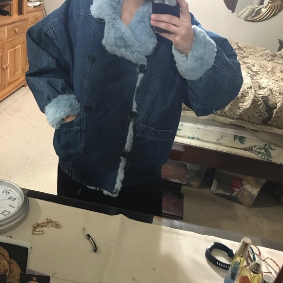 Vintage Denim and Fur Bomber Jacket - Picture 2 of 6